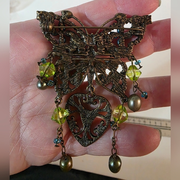 Vtg Butterfly Freshwater Pearl Crystal Brooch - Picture 4 of 6